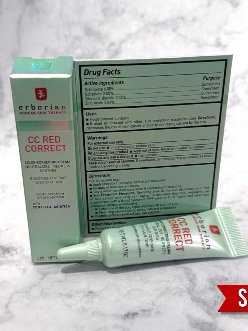 *SOLD!* Erborian CC Red Correct Color-Correcting Cream Mini